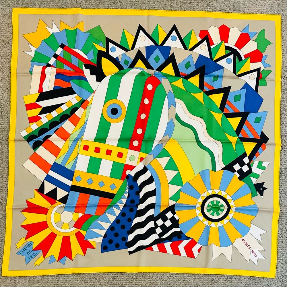 HERMES CHEVAL DE FETE SILK TWILL 90CM SCARF
